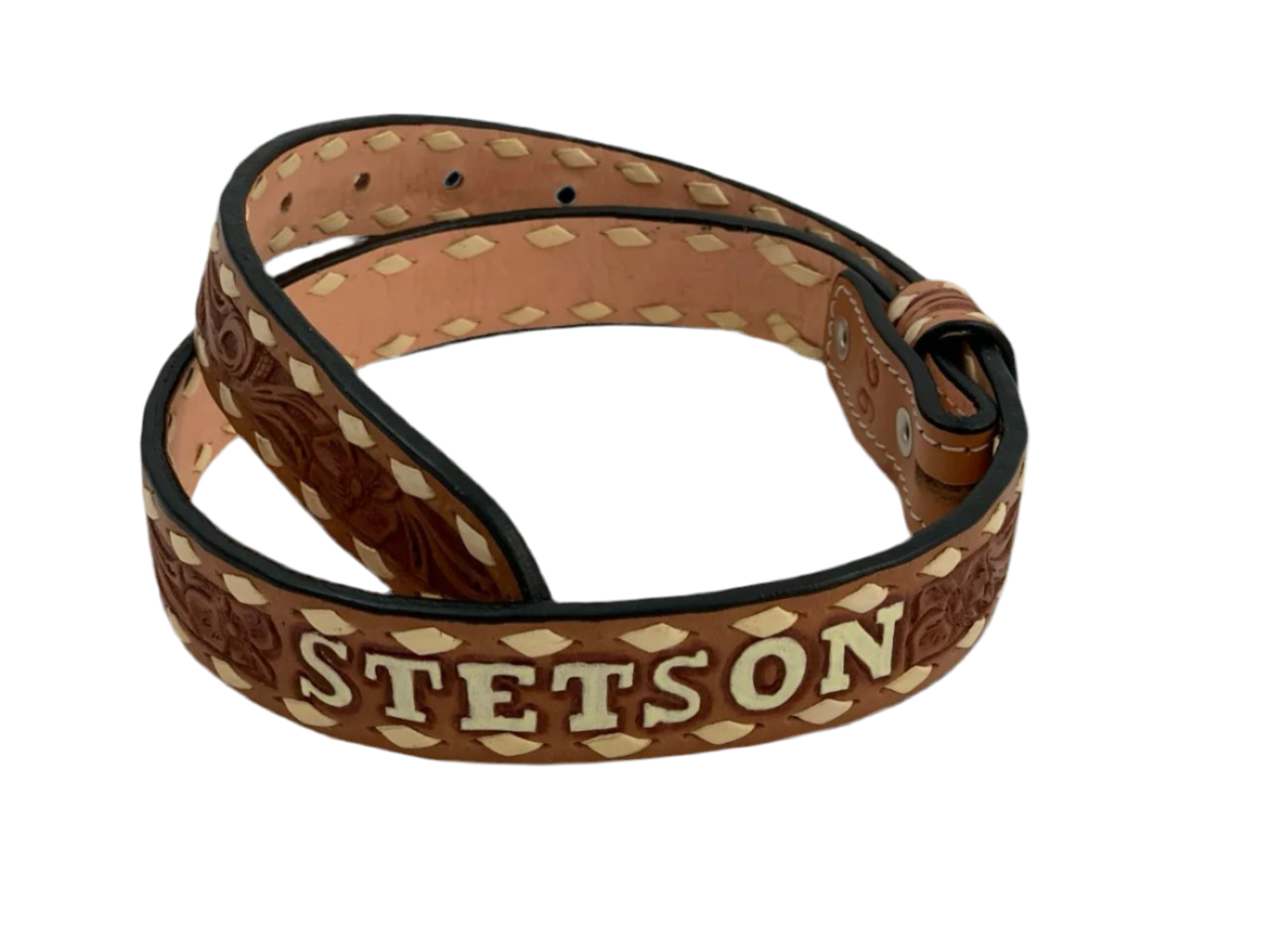 Stetson Baby Belt. Antique Floral Tooling. Ivory Buckstitch  display picture 3