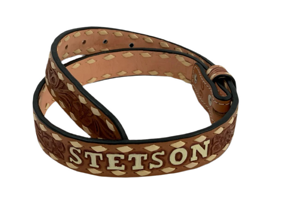 Stetson Baby Belt. Antique Floral Tooling. Ivory Buckstitch and Name.