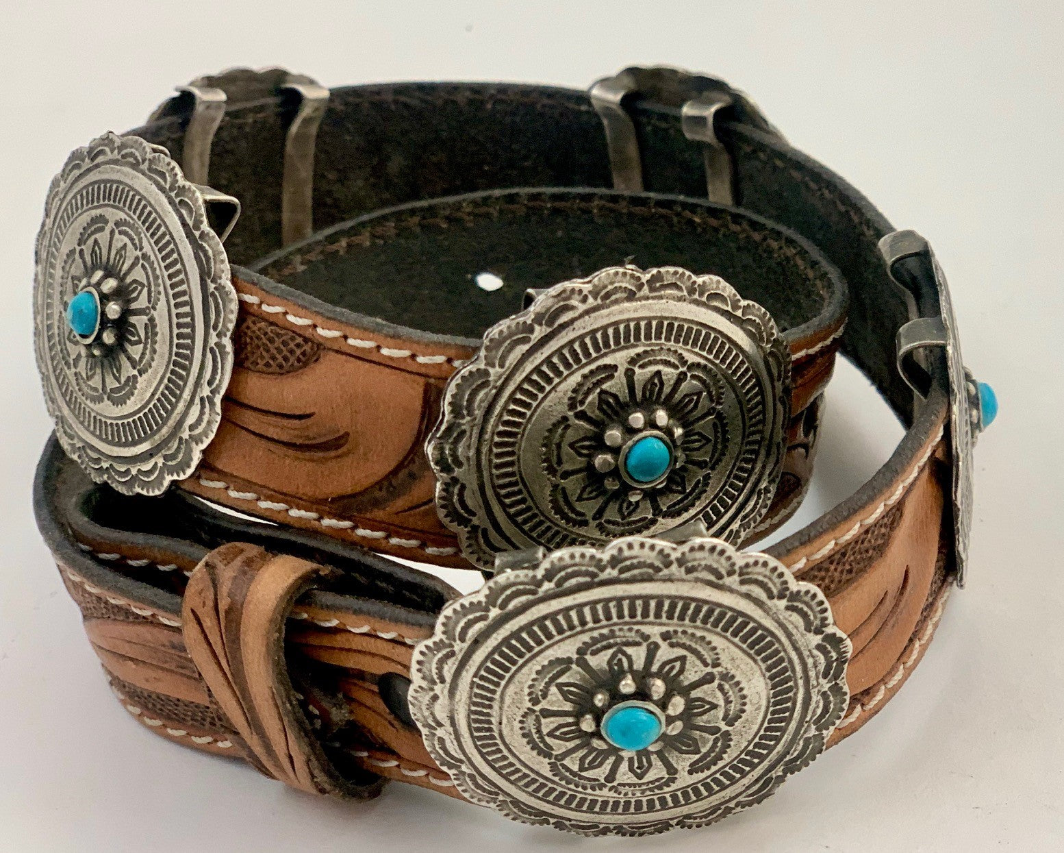 Baby Concho Belt.  Hand Tooled.  Moveable Conchos.