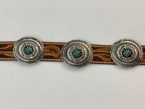 Baby Concho Belt.  Hand Tooled.  Moveable Conchos.